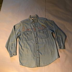 Tia Designs Denim Shirt with Music Theme.